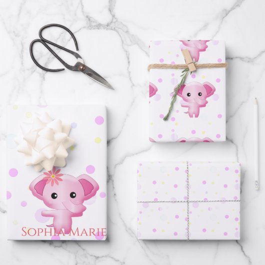 Niedlicher kleiner Pink-Baby-Elefant Geschenkpapier Set (Vorderseite)