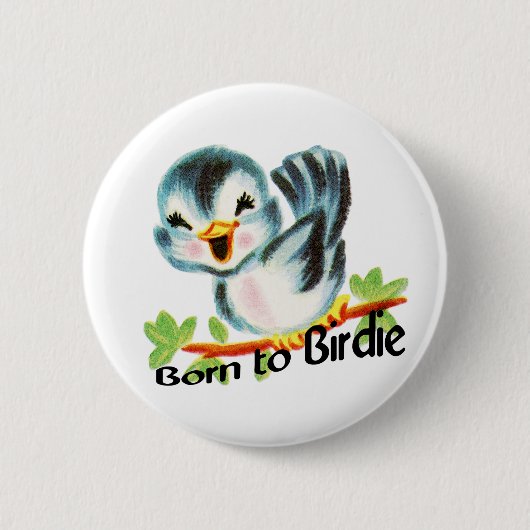 Niedlicher kleiner Retro Vogel geboren Birdie Button (Vorderseite)