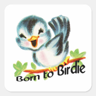 Niedlicher kleiner Retro Vogel geboren Birdie Quadratischer Aufkleber
