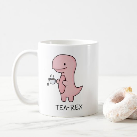 niedlicher kleiner rosa Cartoon Dinosaurier-Tee Kaffeetasse (Mit Donut)