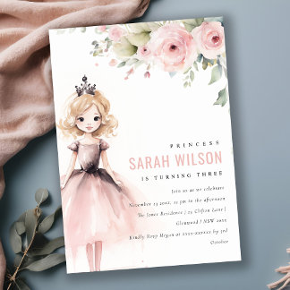 Niedlicher kleiner Rosa Prinzessin Rose Floral Geb Einladung