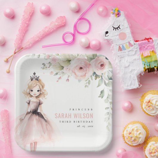 Niedlicher kleiner Rosa Prinzessin Rose Floral Geb Pappteller (Party)