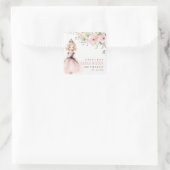 Niedlicher kleiner Rosa Prinzessin Rose Floral Geb Quadratischer Aufkleber (Tasche)