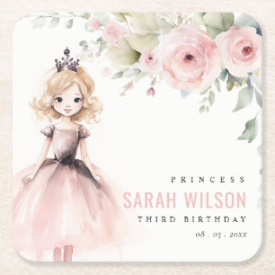 Niedlicher kleiner Rosa Prinzessin Rose Floral Geb Rechteckiger Pappuntersetzer