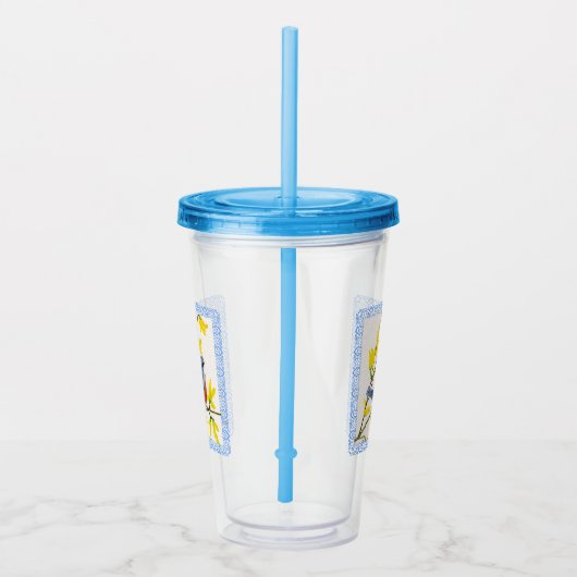 Niedlicher kleiner Rot- und Blauer Vogel auf Zweig Acryltrinkbecher (Rechts)