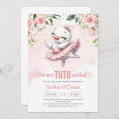 Niedlicher kleiner Schwan mit rosa Tutu-Kleid Gold Einladung (Vorne/Hinten)