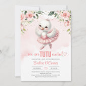 Niedlicher kleiner Schwan mit Tutu-Kleid Gold Glit Einladung (Vorderseite)