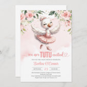 Niedlicher kleiner Schwan mit Tutu-Kleid Gold Glit Einladung (Vorne/Hinten)