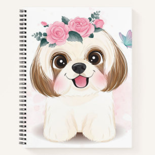 Niedlicher kleiner Shift tzu mit Blumendarstellung Notizblock