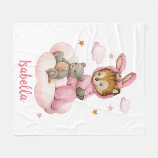 Niedlicher kleiner Tiger sitzend Cloud Pink Fleecedecke (Vorderseite (Horizontal))