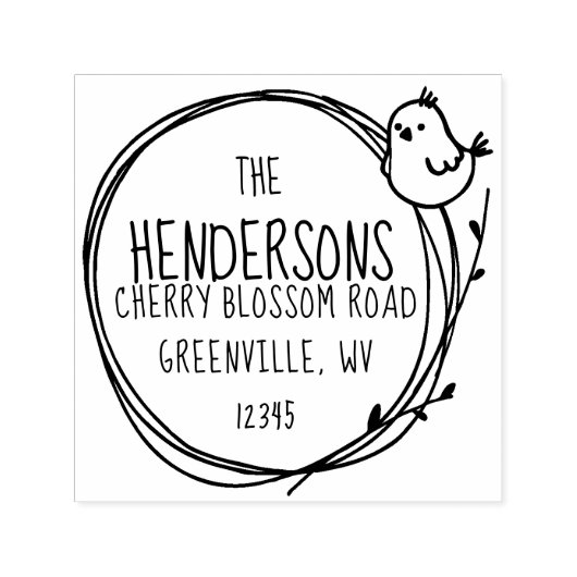 Niedlicher kleiner Vogel auf Wreath Twig Nature Permastempel (Design)