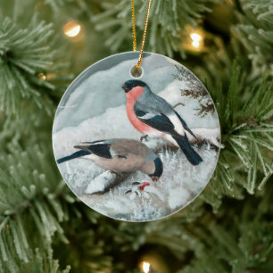 Niedlicher kleiner Vogel, Bullfinch, Art Keramik Ornament