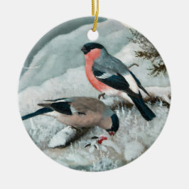 Niedlicher kleiner Vogel, Bullfinch, Art Keramik Ornament