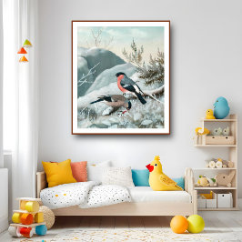 Niedlicher kleiner Vogel, Bullfinch, Art Poster