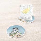 Niedlicher kleiner Vogel und Blume am Himmel Getränkeuntersetzer (Seite)