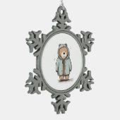 Niedlicher kleiner Wasserfarbenbär Schneeflocken Zinn-Ornament (Links)