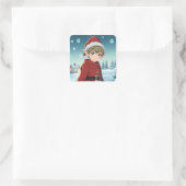 Niedlicher kleiner Weihnachtself Quadratischer Aufkleber (Tasche)