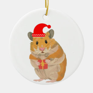 Niedlicher kleiner WeihnachtsHamster mit Geschenk Keramik Ornament
