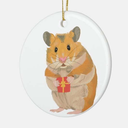 Niedlicher kleiner WeihnachtsHamster mit Geschenk Keramik Ornament (Links)