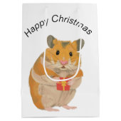 Niedlicher kleiner WeihnachtsHamster mit Geschenk Mittlere Geschenktüte (Rückseite)