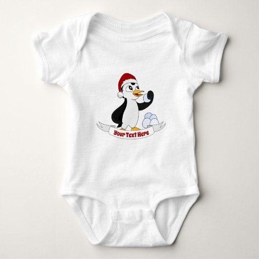 Niedlicher kleiner Weihnachtspinguin mit Schneebal Baby Strampler (Vorderseite)
