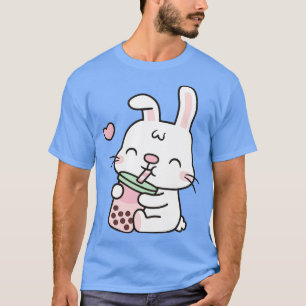 Niedlicher kleiner weißer Hasen, der Boba Tea geni T-Shirt