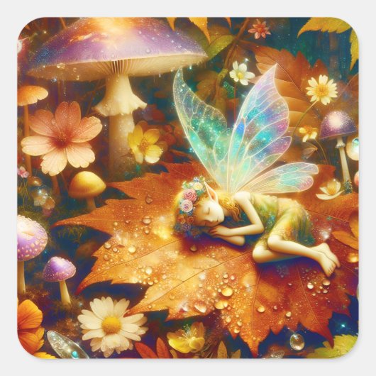 Niedlicher kleiner Whimsical Fairy Sleeping Blank Quadratischer Aufkleber (Vorderseite)