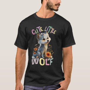 niedlicher kleiner Wolf mit Blume niedliche Wölfe T-Shirt