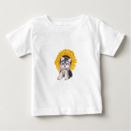 Niedlicher kleiner Yorkshire-Welpenhund und Sonnen Baby T-shirt