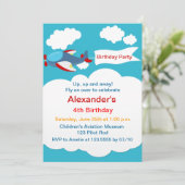 Niedlicher Kleinflugzeugjunge zum Geburtstag Einladung (Stehend Vorderseite)