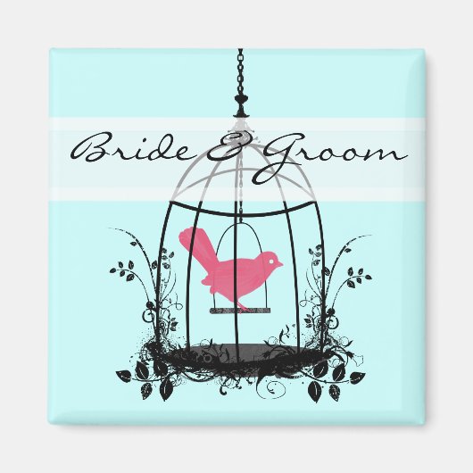 Niedlicher Knopf für Rosa Bird Bride & Groom Weddi Magnet (Vorne)