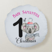 Niedlicher Koala Baby Girl's First Christmas Keepa Rundes Kissen (Rückseite)