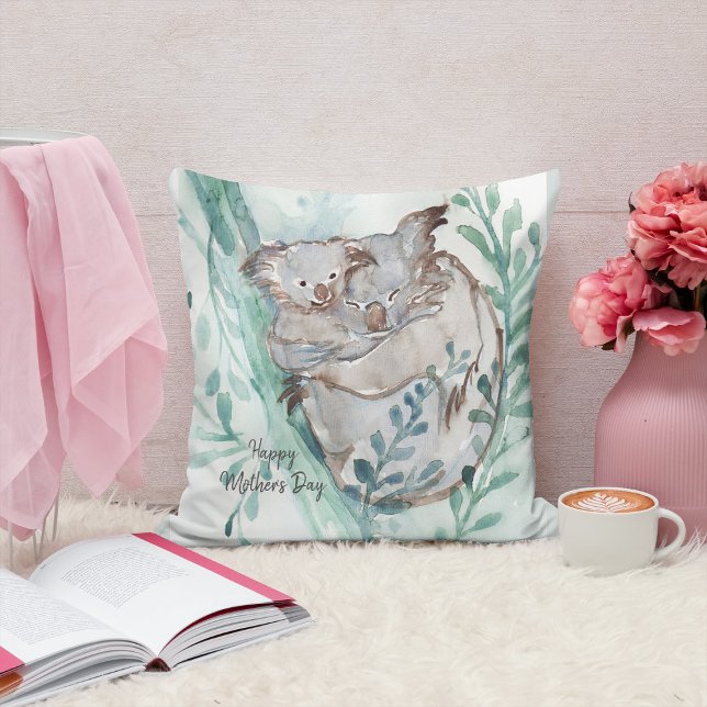 Niedlicher Koala Baby Hug Wasserfarbe Tiermütter T Kissen (Von Creator hochgeladen)