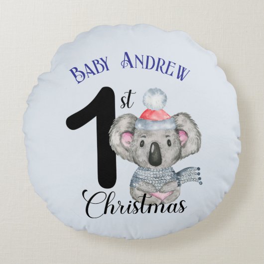 Niedlicher Koala Baby's First Christmas Winter Kee Rundes Kissen (Vorderseite)