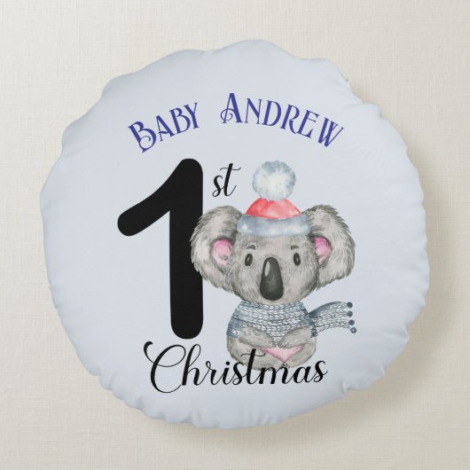 Niedlicher Koala Baby's First Christmas Winter Kee Rundes Kissen (Rückseite)