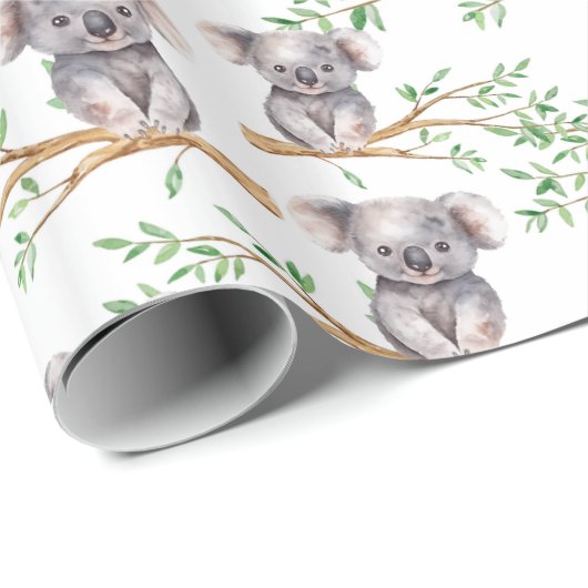 Niedlicher Koala-Bär auf Baumzweig Geschenkpapier (Rolleneckpunkt)