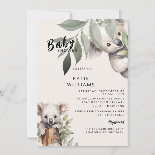 Niedlicher Koala Bär Beige Oh Junge! Babyparty Einladung (Vorderseite)