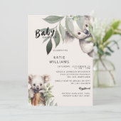 Niedlicher Koala Bär Beige Oh Junge! Babyparty Einladung (Stehend Vorderseite)
