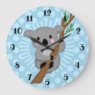 Niedlicher Koala-Bär - blauer Polka-Punkt Große Wanduhr