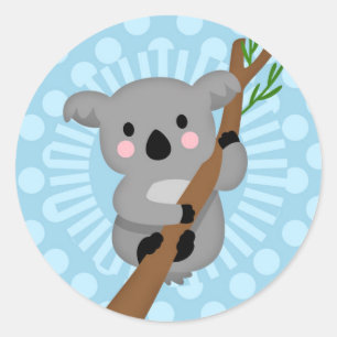 Niedlicher Koala-Bär - blauer Polka-Punkt Runder Aufkleber
