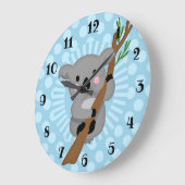 Niedlicher Koala Bär - Blue Polka Dot Große Wanduhr (Winkel)