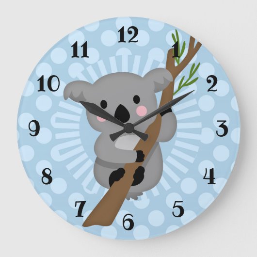 Niedlicher Koala Bär - Blue Polka Dot Große Wanduhr (Vorderseite)