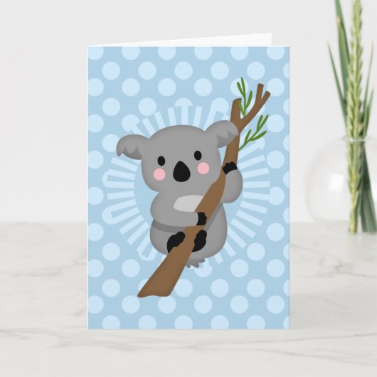 Niedlicher Koala Bär - Blue Polka Dot Karte (Vorderseite)