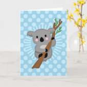 Niedlicher Koala Bär - Blue Polka Dot Karte (Gelbe Blume)