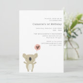 Niedlicher Koala Bär Einfach 1. Geburtstag Einladung (Stehend Vorderseite)