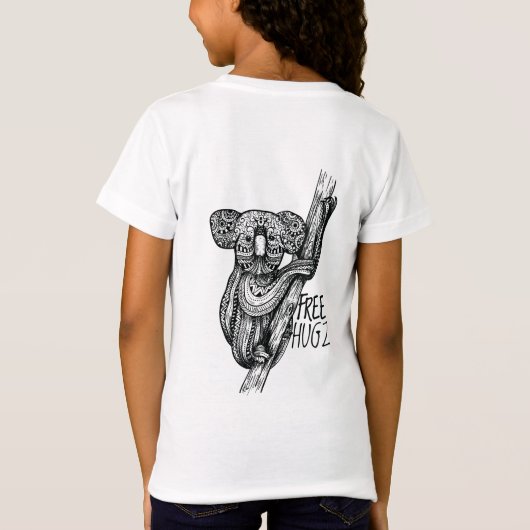 Niedlicher KOALA Bär Free Hugz Hugs Mandala Doodle T-Shirt (Rückseite)