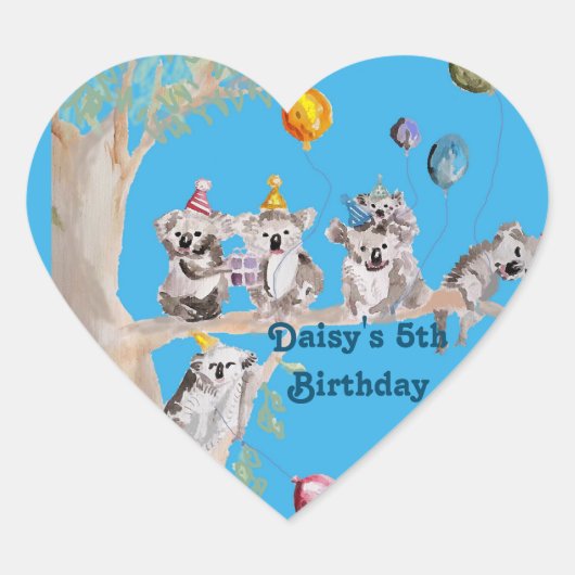 Niedlicher Koala Bär Geburtstag Tierstickersticker Herz-Aufkleber (Vorderseite)