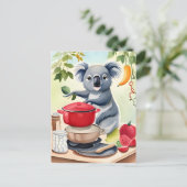 Niedlicher Koala-Bär kocht ein Abendessen Postkarte (Stehend Vorderseite)