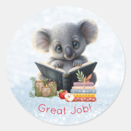 Niedlicher Koala Bär liest Bücher Great Job Custom Runder Aufkleber