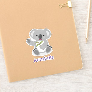 Niedlicher Koala-Bär mit Blätter Cartoon-Abbildung Aufkleber